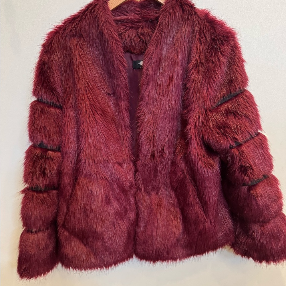 Luxurious Faux Fur Burgundy Jacket